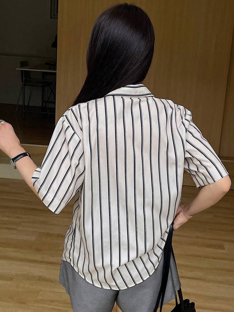 Women's Casual Loose Striped Shirt, Summer Preppy Tops