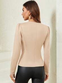 SHEIN Clasi Women's Casual Solid Color Double-Breasted Jacket, Spring & Autumn