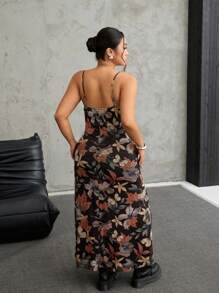 SHEIN EZwear 大码花卉印花网眼超长吊带裙 - 彩色 - 查看 2