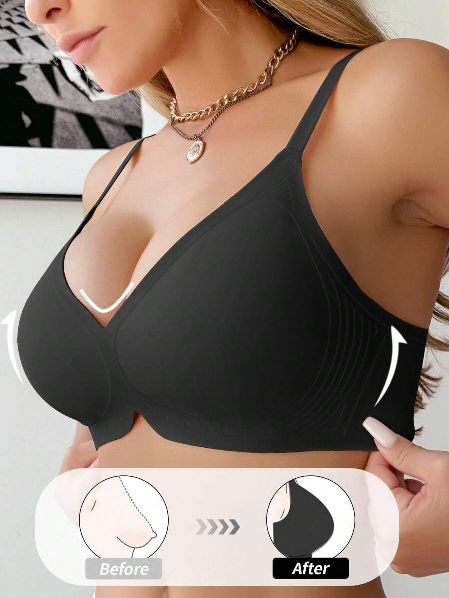 Snug Zone 1 件女士无缝文胸，柔软支撑，无钢圈提升和侧边平滑 - 黑色 - 查看 1