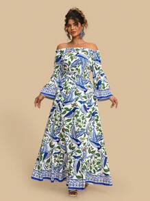 Travachic Plus Size Women's Off Shoulder Tie-Up Floral Print High Slit Maxi Dress, Casual Resort Style Bohemian Vacation Long Dress Vacation Outfits Woman  Vacay Outfits Women Beach Outfits For Women Holiday Outfits  Summer Outfits City Break Outfits Boho Chic Boho Style European Summer Island Vacation Outfits Honeymoon Outfits  Birthday Outfits For Women Old Money Mujer Miami Outfits  Saint-Tropez Outfits Tulum Outfits  South Beach Outfits Santorini Greece Outfits Amalfi Coast Outfits   Ibiza Outfits  Island Girl Plus Brunch Outfits Airport Outfit Club Outfits Women Teacher Outfits For Women Western Clothes For Women Western Wear Women Plus Off Shoulder Dress Long Sleeve Dresses