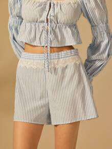 CAJUNI Women's Lace Splicing Stripe Loose Fashion Super Shorts - Multicolor - View 6