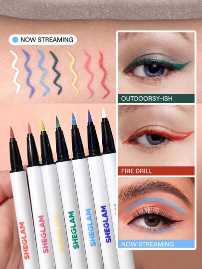 SHEGLAM Color Crush Liquid Eyeliner-Now Streaming 7 Colors Smudge-Proof High Pigment Eyeliner Pencil Sweat-Proof Long Lasting Easy To Use Blue Eyeliner Brand Beauty Makeup Face Paint Cosmetic For Women Girls Perfect For Fall Winter Ideal For Y2K Fancy Fashion Suitable For Birthday Christmas Present Party Ready Best Color