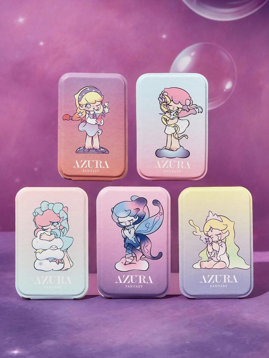 Pop Mart Azura X SHEIN 1 pieza Espejo portátil plegable de material de piel sintética (PU) con estampado lindo, que se puede sostener de forma independiente y manual, es liviano y compacto, conveniente para revisar los detalles del maquillaje, adecuado para viajes y el día a día, apto para hombres y mujeres - Dorado - Ver 1