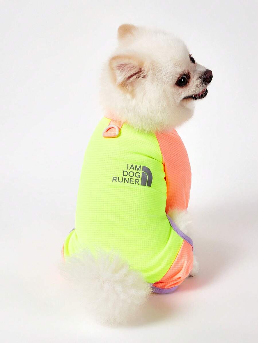 黄色夏季运动款“我是狗狗跑者”网眼透气面料轻薄透气工装裤，可户外穿给宠物，适合春夏季 - 黃色 - 查看 1