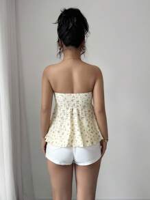 Chiquease European & American Style Sexy Tube Top, Fashion Cute Ditsy Floral Vacation Women Top, Summer Top - Yellow - View 2