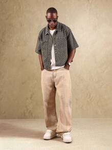 SUMWON قميص جينز بأكمام قصيرة وأزرار نمط أحرف كاجوال صيفي، ملابس شوارع، فيت مربع، موضة فينتاج ملحوظة