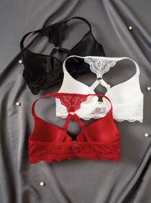 SHEIN 3-Piece Sexy Lace Front Closure Bra Set