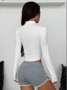 Coolane 女士夏季简约街头休闲基本款日常装机场运动装弹力白色紧身胸衣高领防晒瑜伽夹克 - 白色 - 查看 5