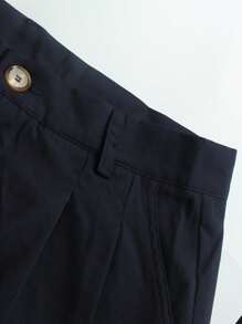 Manfinity Hypemode 男士纯色百褶阔腿宽松休闲裤阔腿裤超大码裤子宽松裤高腰裤宽松裤子秋季 - 藏蓝色 - 查看 4