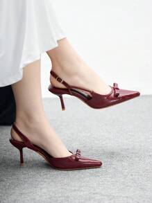 CUCCOO BIZCHIC Sexy Fashion Pointed Toe High Heel Wine Red Buckle Bow Hollow Out Ladies Stilettos, Women High Heels - Burgundy - View 3