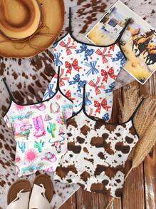 SHEIN EZwear Bộ 3 món đồ lót nữ họa tiết nơ hoa giản dị, thích hợp cho mùa hè - Nhiều màu - Xem 1