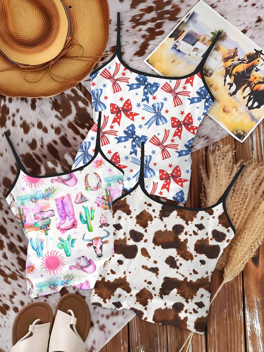 SHEIN EZwear Bộ 3 món đồ lót nữ họa tiết nơ hoa giản dị, thích hợp cho mùa hè - Nhiều màu - Xem 1