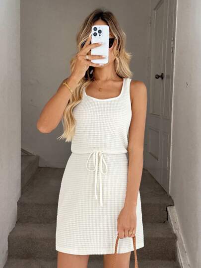 Easowa Casual Minimalist Street Style Apricot Crop Top 2 In 1 Dress For Women, Autumn,Summer Dresses For Women