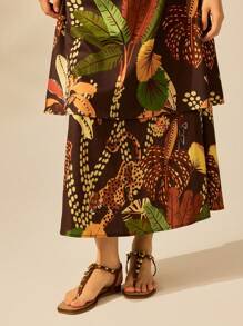 CAJUNI 热带印花双层半身裙，休闲度假装 - 彩色 - 查看 6