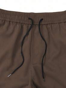 Manfinity Roughcore Men's Solid Color Drawstring Waist Cargo Pocket Casual Jogger Pants Brown Cargo Pants Cargo Joggers Men, Fall - Coffee Brown - View 6