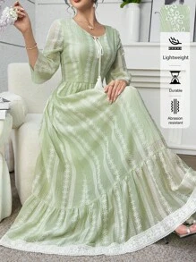 Yasmyna Vestido árabe de mujer con mangas 3/4 y bajo acampanado