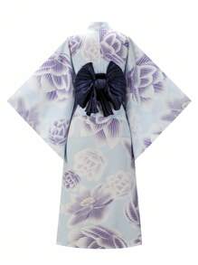 Irokai 莲花印花喇叭袖日式浴衣