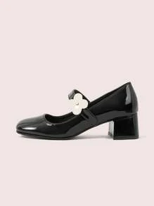 CUCCOO DOLLMOD 2025 Spring/Summer New Fashionable Versatile Strap Mary Jane Shoes, Artistic Floral Design, Vintage Round Toe Platform Heels, Black - Black - View 9