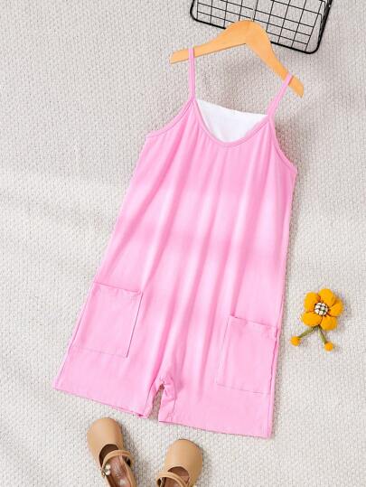 SHEIN Vintaside Kids Tween Girl Colorblock Jumpsuit With Double Pockets For Summer