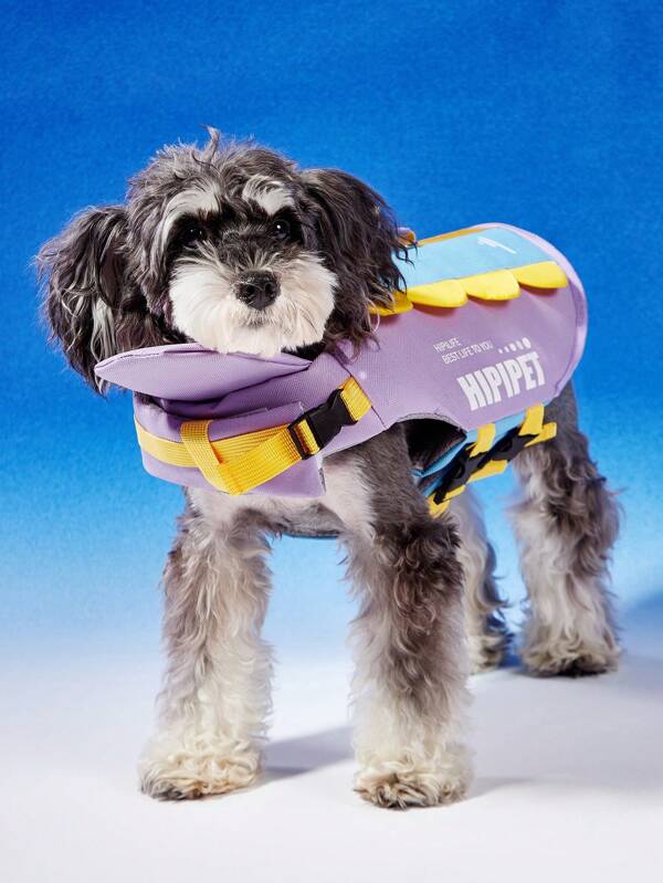 PETSIN Purple Pet Life Vest Jacket, Minimalist HIPIPET Lettering Print, Comfortable & Highly Buoyant For Summer, Adjustable Leash