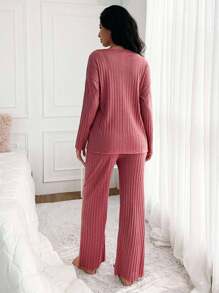 RueChic Crown & Letter Graphic Drop Shoulder Lounge Set - Pink - View 2