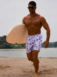 Manfinity VDAYZ Men's Coconut Tree Printed Casual Beach Shorts - Multicolor - View 4