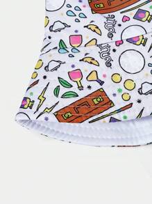 HARRY POTTER X SHEIN Cartoon Letter Graphic White Reversible Bucket Hat, Sun Protection - White - View 5