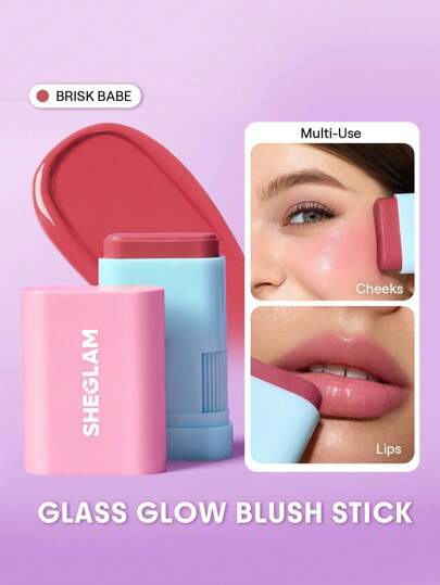 SHEGLAM Glass Glow أحمر خدود عصا-Brisk Babe حمره علامة تجارية جمال مكياج مستحضرات تجميل للنساء الفتيات مثالي لفصل الخريف الشتاء مثالي ل- Y2K أزياء أنيقة هدية حفلة جاهز أفضل لون