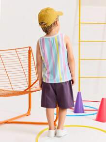 SHEIN Young Boy Casual Minimal Comfortable Round Neck Sleeveless Striped Pattern Top