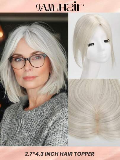 7*11CM Hair Toppers For Women Real Human Hair,360° 3D Cover Hair Topper Clip In Bangs 10 Inch Realistic Scalp Pieces For Women With Thinning Crown