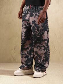 SUMWON 降落伞抽象印花阔腿抽绳裤舒适节日街头家居服休闲时尚个性长裤 - 彩色 - 查看 5