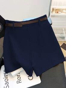 Franclia Shorts de color caqui sólido para mujer, de talle medio-alto con cinturón, versátiles para uso casual y de oficina, nuevos para el verano