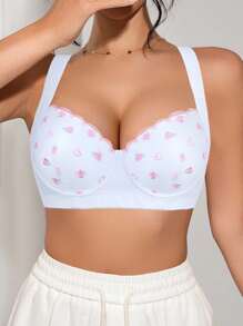 PetitDoll 1pc Women's Mesh Embroidery Bra, Soft Comfortable Wide Strap Underwire Push Up Adjust Bra - White - View 4
