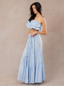 L'Amorae Elegant Vacation Tiered Ruffle Flouncy Maxi Skirt - Blue - View 5