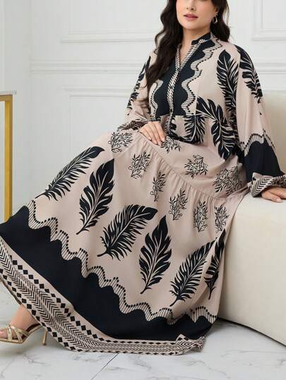 Veilorie 大码女式植物印花阿拉伯长裙