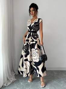 Elenzga Elegantes Blumenkleid für Damen, Sommer