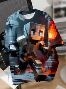 SHEIN MC、STREETSTYLE、儿童精选系列、日常基本款、快乐的孩子、适合孩子的柔和色彩、Bikercore、家庭旅行、快乐的日子、我爱妈妈，我爱爸爸，可爱的家、酷酷的孩子、青少年男孩休闲简约短袖圆领T恤，适合夏季