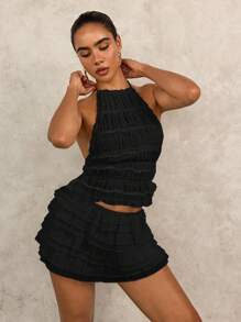 Swim Glamine Váy/Quần short hở lưng co giãn viền bèo nhún cho nữ - màu đen - Xem 7