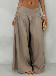 SHEIN PETITE 复古低腰阔腿裤，飘逸修身休闲女长裤秋季女装返校季