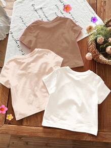 SHEIN 3 件套可爱“Mama's Girl”字母豹纹爱心印花奶油色配色年轻女孩休闲简约圆领短袖基本款 T 恤适合春夏季日常穿着居家外出农场返校 - 彩色 - 查看 2