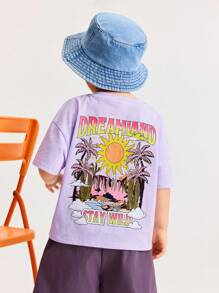 Leap Crew Leap Crew 男童休闲宽松圆领短袖落肩T恤和短裤套装 - 紫色 - 查看 6