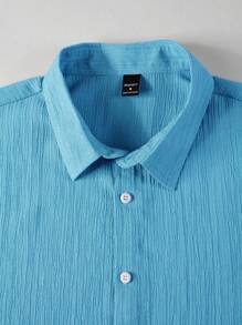 Manfinity Homme Men's Summer Casual Solid Color Short Sleeve Shirt Light Blue Shirt Baby Blue Shirt Sky Blue Shirt Turquoise Shirt Men Light Blue Shirt - Blue - View 5