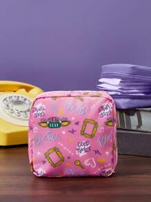 FRIENDS X SHEIN 1 set Bolsa de almacenamiento de fibra de poliéster con estampado de diseño de dibujos animados, se puede usar como bolsa de almacenamiento de artículos femeninos, bolsa de almacenamiento digital, bolsa de almacenamiento de artículos pequeños, amistad, marco de fotos