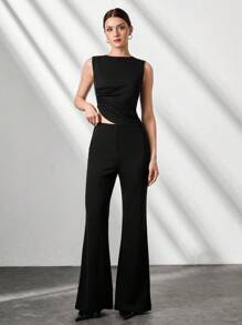 CLARA VERO Conjunto elegante de dos piezas para mujer con detalles de fruncido en color crudo