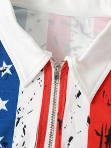 Men's American Flag Print Short Sleeve Casual Commute Polo Shirt - White - View 6