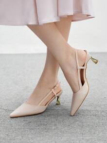 CUCCOO BIZCHIC 女士时尚尖头米色后带晚会通勤电镀组合高跟鞋 - 糯米白色 - 查看 5