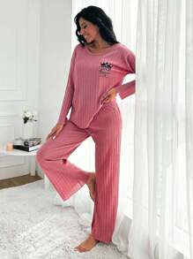 RueChic Crown & Letter Graphic Drop Shoulder Lounge Set - Pink - View 5