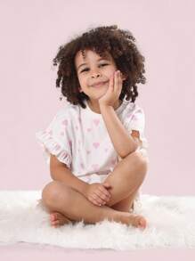 SUMWON Girls Pajama Set Heart Pattern Ruffle Sleeve Summer Sleepwear Kids Wear Comfort Night Wear Cute Matching Two Piece Pink White For Casual And Vacation - Red and White - View 6