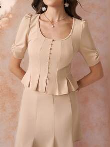 Amorya Set elegante di top corto e gonna da donna di alta gamma, dal design slim fit con colletto quadrato, adatto per l'ufficio, il casual e l'estate